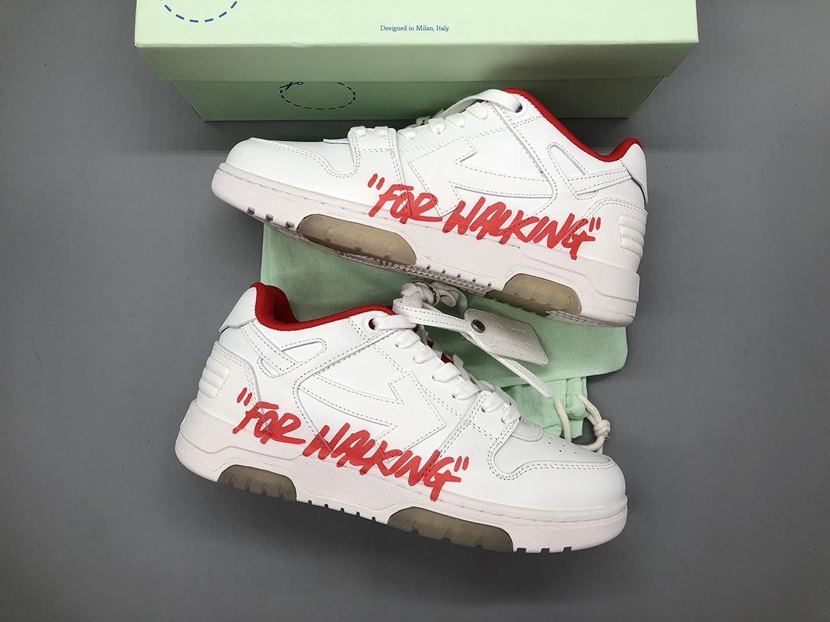 OFF-WHITE Out Of Office OOO For Walking White White Red Size: 36-47